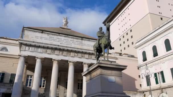 Génova Itália Agosto 2023 Monumento Garibaldi Cavalo Localizado Piazza Ferrari — Vídeo de Stock
