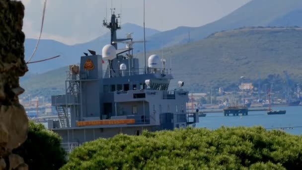 Gaeta Italië Mei 2023 Een Italiaans Militair Schip Met Radars — Stockvideo