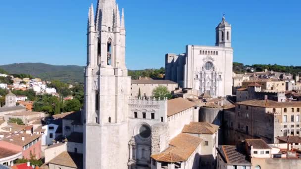 Vista Panorâmica Aérea Igreja Sant Feliu Catedral Santa Maria Girona — Vídeo de Stock