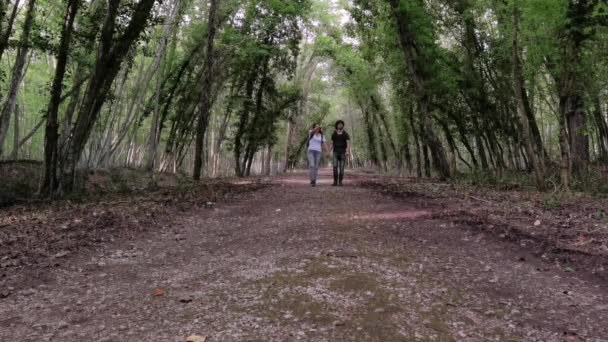 Latina Itália Maio 2023 Casal Turistas Caminhando Caminho Florestal Reserva — Vídeo de Stock