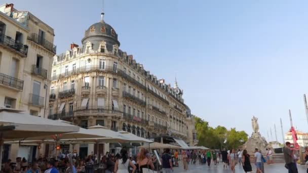 Montpellier Frankrike September 2023 Komedi Square Trångt Med Människor Som — Stockvideo