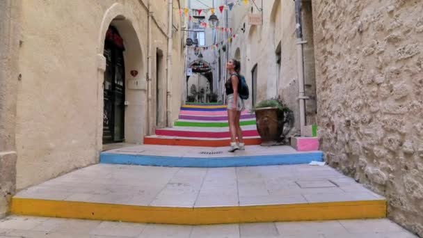 Montpellier Frankrig September 2023 Pige Den Berømte Jern Arm Gade – Stock-video