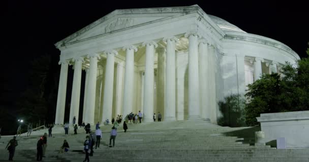 Jefferson Memorial Lasciato Ampio Lato Esterno Girato Notte Washington Video — Video Stock