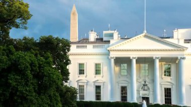 The White House on a beautiful spring night in Washington, DC. Aerial jib shot. This is the home of the United States President. High quality 4k video. 