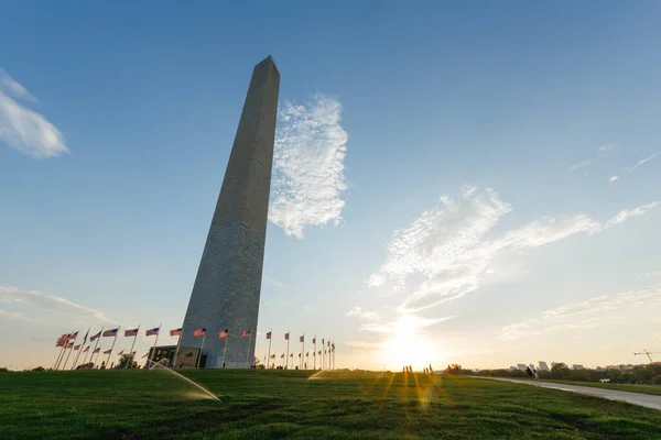 Monumento Washington Washington Tramonto Con Irrigatori Corso Foto Alta Qualità — Foto Stock