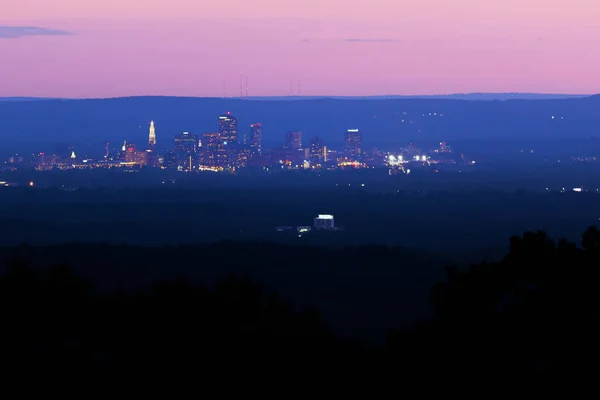 Hartford Connecticut Pôr Sol Hora Azul Distância Case Mountain Summit — Fotografia de Stock