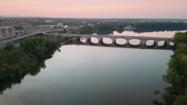 Bulkeley Bridge Luftaufnahme Der Route Über Dem Connecticut River Hartford — Stockvideo