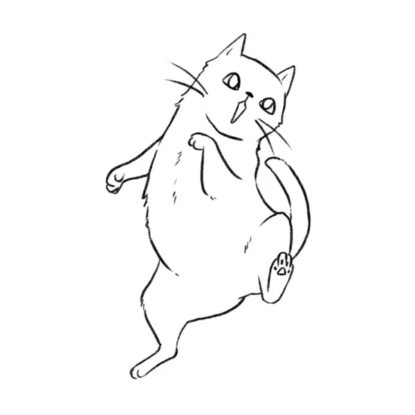 Line drawing of  cheerful jumping cat.