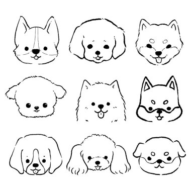Renklendirmek için yavru köpek çizimleri. Evcil hayvan çizimleri.