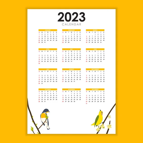 Entwurf Eines Abstrakten Vogelkalenders Für 2023 — Stockvektor