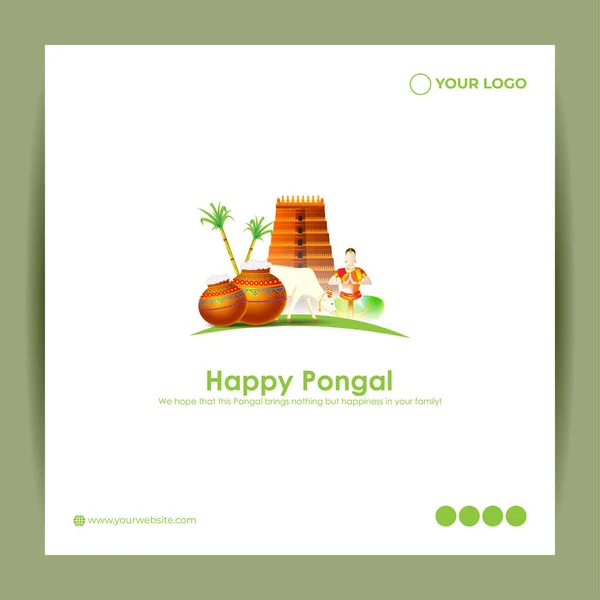 Illustration Vectorielle Modèle Bannière Salutation Happy Pongal Festival — Image vectorielle