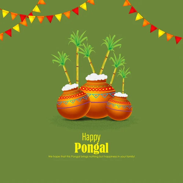Vector Illustration Happy Pongal Festival Greeting Banner Template — Stock Vector