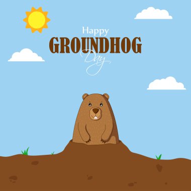 Vector illustration of Happy Groundhog Day wishes banner