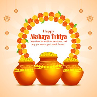 Vector illustration of Happy Akshaya Tritiya wishes greeting banner