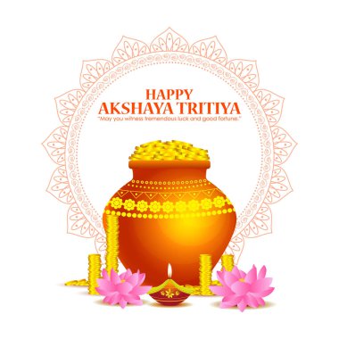 Vector illustration of Happy Akshaya Tritiya wishes greeting banner