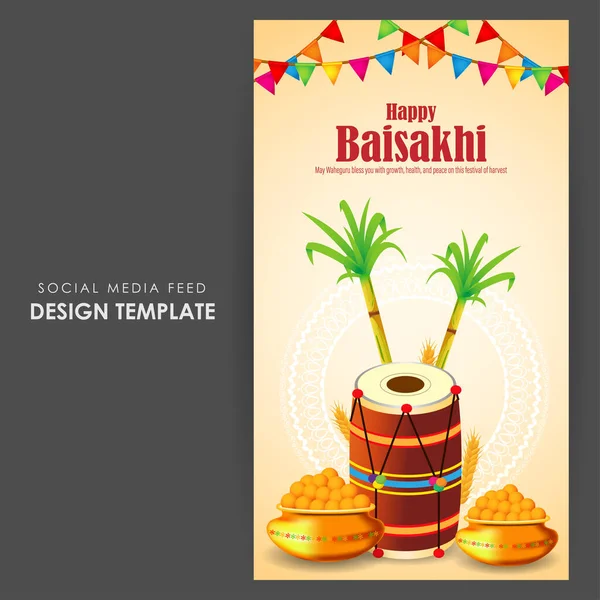 Vector Illustration Happy Baisakhi Social Media Story Feed Mockup Template — Archivo Imágenes Vectoriales