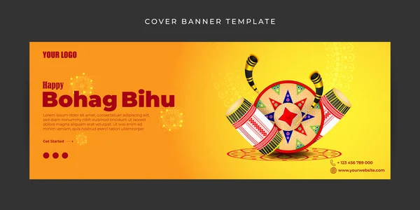 stock vector Vector illustration of Happy Bohag Bihu Facebook cover banner mockup Template