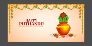 Mutlu Puthandu Tamil Yeni Yıl Sosyal medya hikayesinin vektör illüstrasyonu