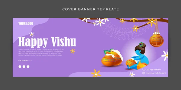 Vektorillustration Von Happy Vishu Facebook Cover Banner Mockup Template — Stockvektor