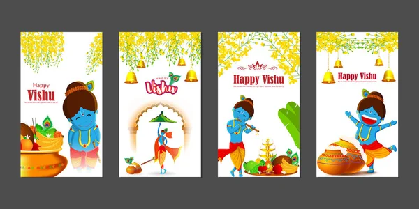 Vector Illustration Happy Vishu Social Media Story Feed Set Mockup — Stock Vector