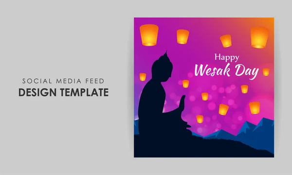 Stock vector Vector illustration of Happy Vesak Day social media story feed mockup template