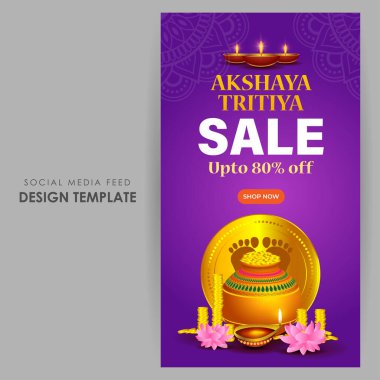 Akshaya Tritiya 'nın vektör illüstrasyonları Sosyal medya hikayelerini satıştan sonra kaynak modelleme şablonu tasarımı