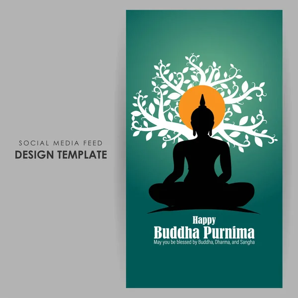 Ilustração Vetorial Happy Buddha Purnima Modelo Mockup Feed Mídia Social — Vetor de Stock