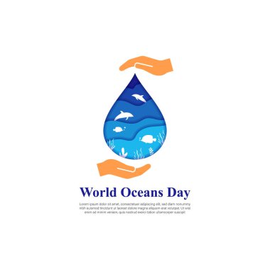 Dünya Okyanusları Günü 'nün vektör illüstrasyonu 8 Haziran sosyal medya öyküsü model şablonu