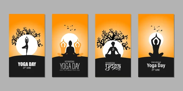 Εικονογράφηση Διάνυσμα Happy International Day Yoga Social Media Story Feed — Διανυσματικό Αρχείο