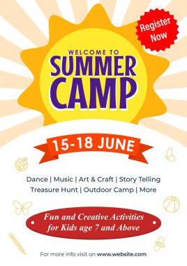 Çocuk Yaz Kampı broşürünün vektör çizimi