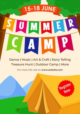 Çocuk Yaz Kampı broşürünün vektör çizimi