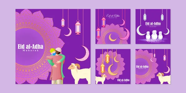 Векторна Ілюстрація Eid Adha Mubarak Social Media Story Feed Set — стоковий вектор