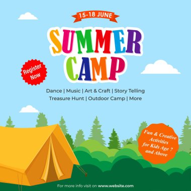 Çocuk Yaz Kampı sosyal medya hikayesinin vektör illüstrasyonu