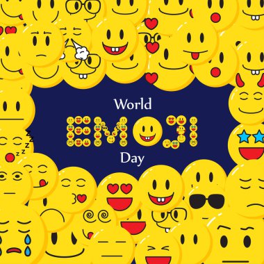 Dünya Emoji Günü 'nün vektör illüstrasyonu 17 Temmuz sosyal medya hikayesi şablonu