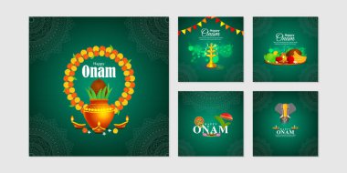 Happy Onam sosyal medya hikayesinin vektör illüstrasyonuName