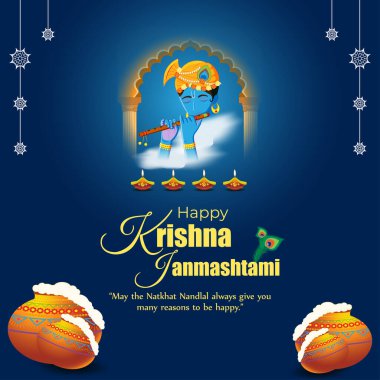 Mutlu Krishna Janmashtami sosyal medya besleme şablonunun vektör çizimi