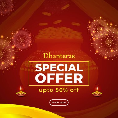 Happy Dhanteras 'ın vektör illüstrasyonu Sosyal medya besleme şablonu