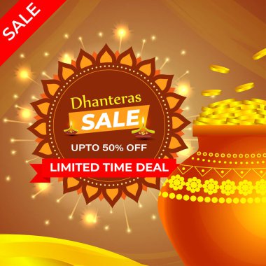 Happy Dhanteras 'ın vektör illüstrasyonu Sosyal medya besleme şablonu