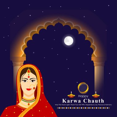 Vector illustration of Happy Karva Chauth social media feed template clipart