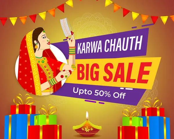 stock vector Vector illustration of Happy Karva Chauth Sale social media feed template