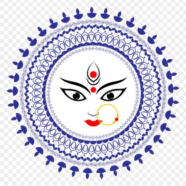 Maa Durga face on a circular frame with transparent background clipart