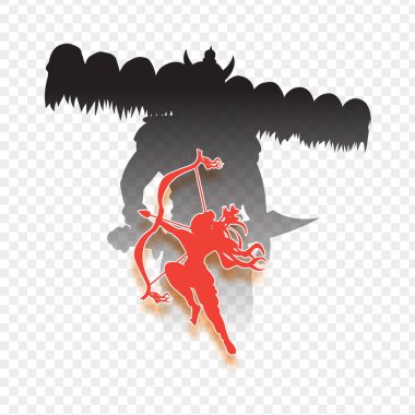 Vector illustration of lord Ram and Ravan silhouette on transparent background clipart