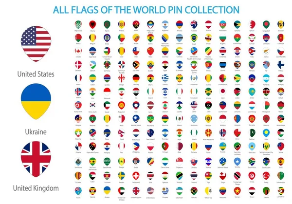 All National Flags World Names Pin Shape Shadow Flag Isolated — Stock Photo, Image