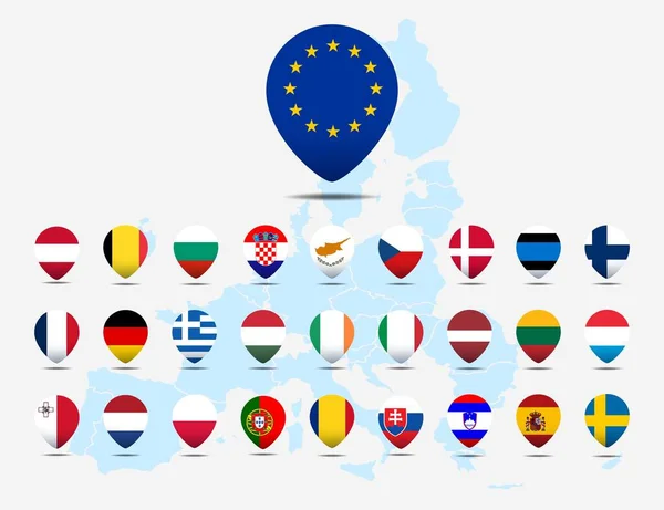Флаги Европы Имеют Форму Булавки Тенью Кнопки Изолированные Белый — стоковое фото