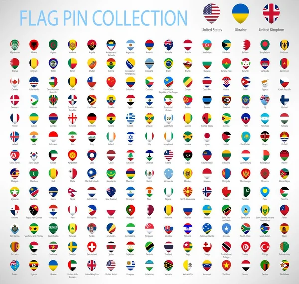 Todas Bandeiras Nacionais Mundo Com Nomes Forma Pino Com Bandeira — Fotografia de Stock