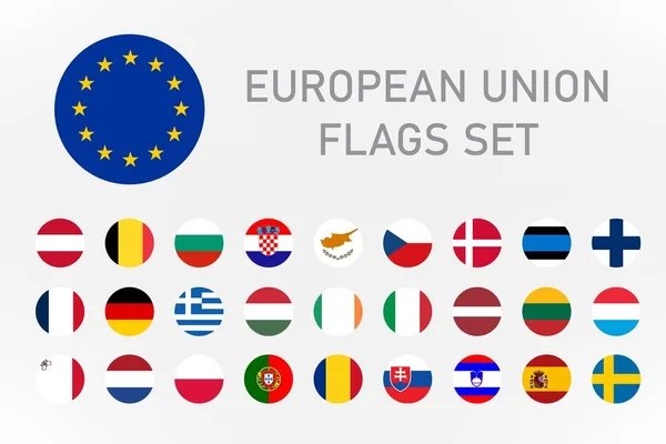 Флаги Европы Круглой Формы Тенью Кнопки Изолированные Белый — стоковое фото