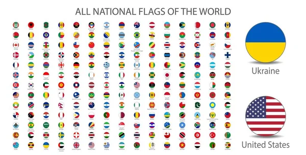 Wszystkie Flagi Narodowe Świata Nazwami Okrągły Kształt Flagą Cienia Izolowane — Zdjęcie stockowe