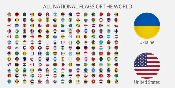 Minden Nemzeti Zászlók Világ Nevek Kerek Alakú Árnyék Zászló Elszigetelt — Stock Fotó
