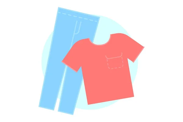 Broeken Shirt Icon Shopping Platte Stijl Pictogrammen Rode Blauwe Kleuren — Stockvector
