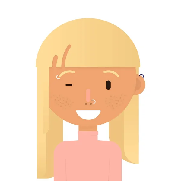 Souriez Arabique Fille Avec Avatar Blond Cheveux Piratage Écouteurs Style — Image vectorielle